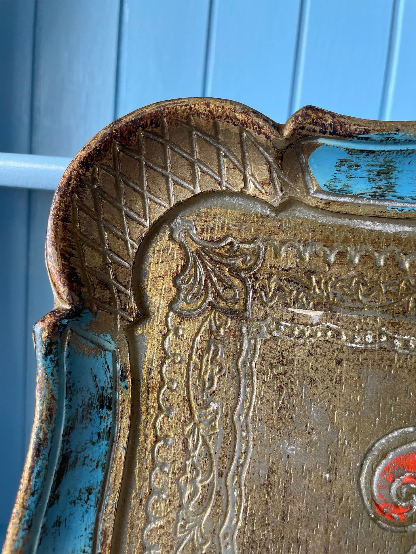 Vintage Italian Florentine Blue & Orange Gold Baroque Rococo