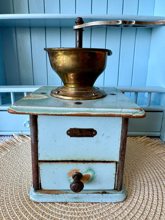 Vintage Mid Century German PE~DE Coffee Grinder | Baby Blue