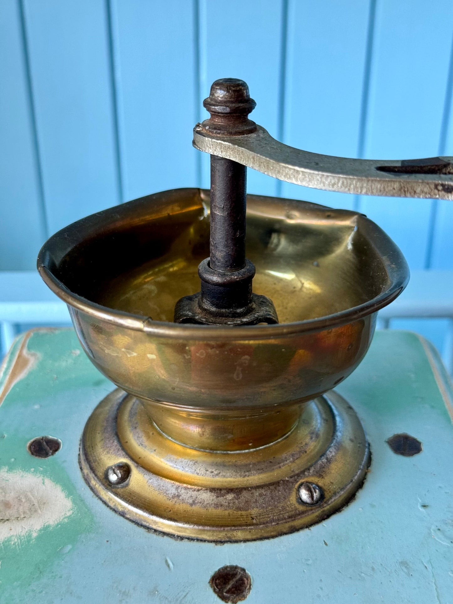 Vintage Mid Century German PE~DE Coffee Grinder | Baby Blue