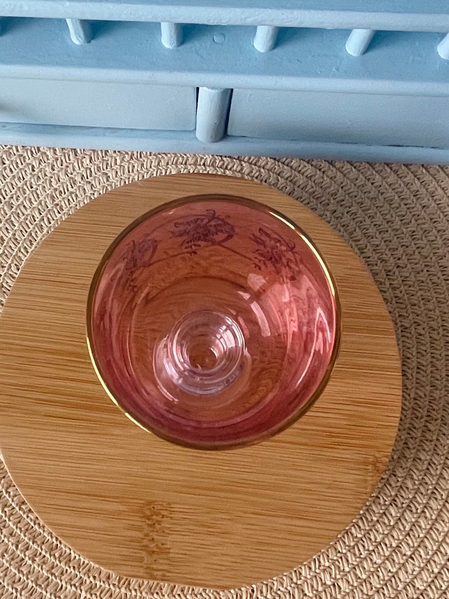 Antique Gold Rimmed Ruby Colored Sherry or Liqueur Glasses