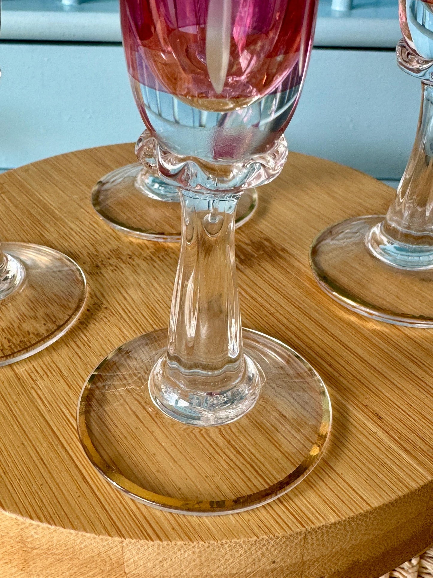 Antique Gold Rimmed Ruby Colored Small Liqueur Glasses