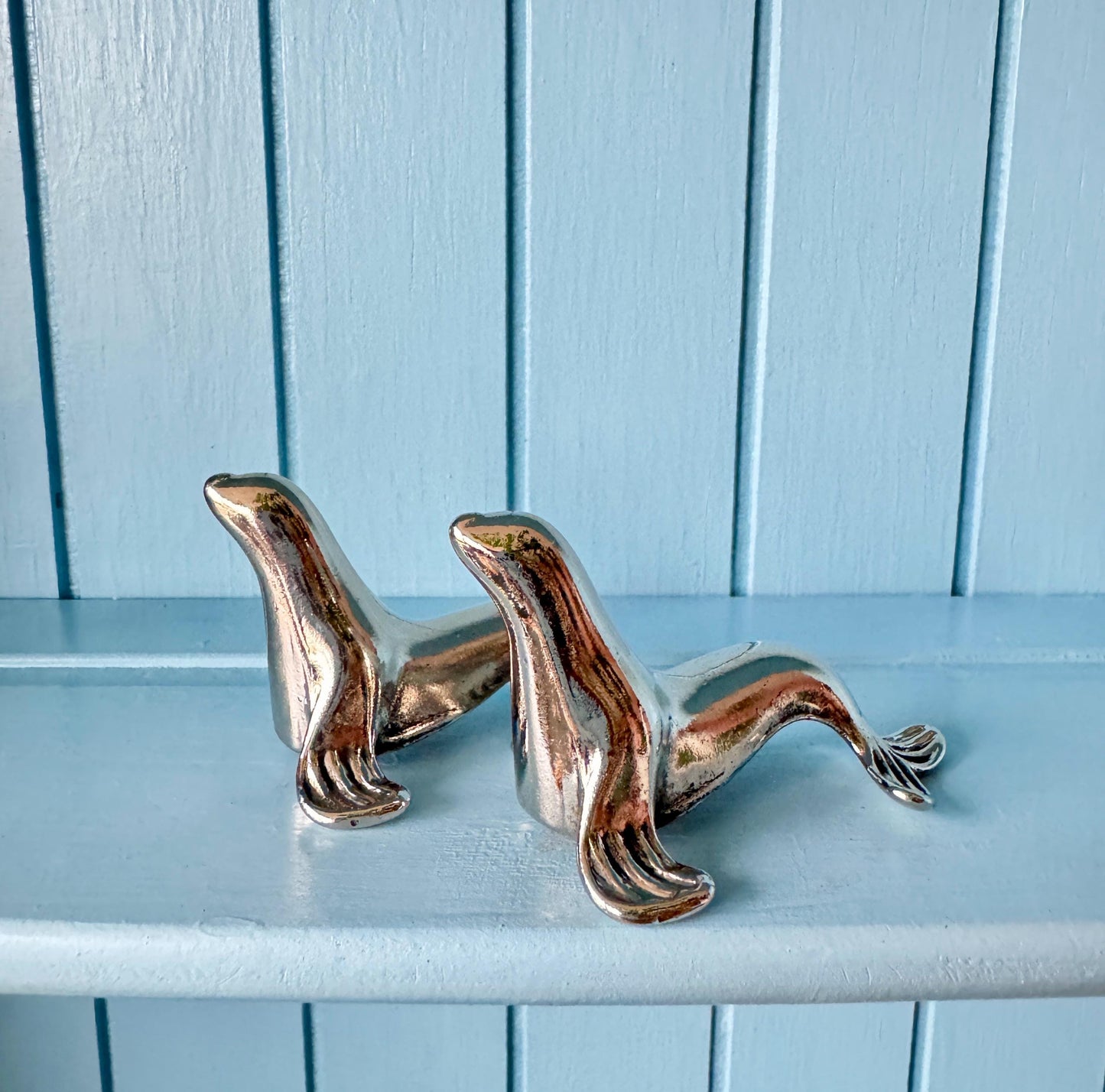 Set of 6 Vintage Sea Lions Silver Metal Knife Rests