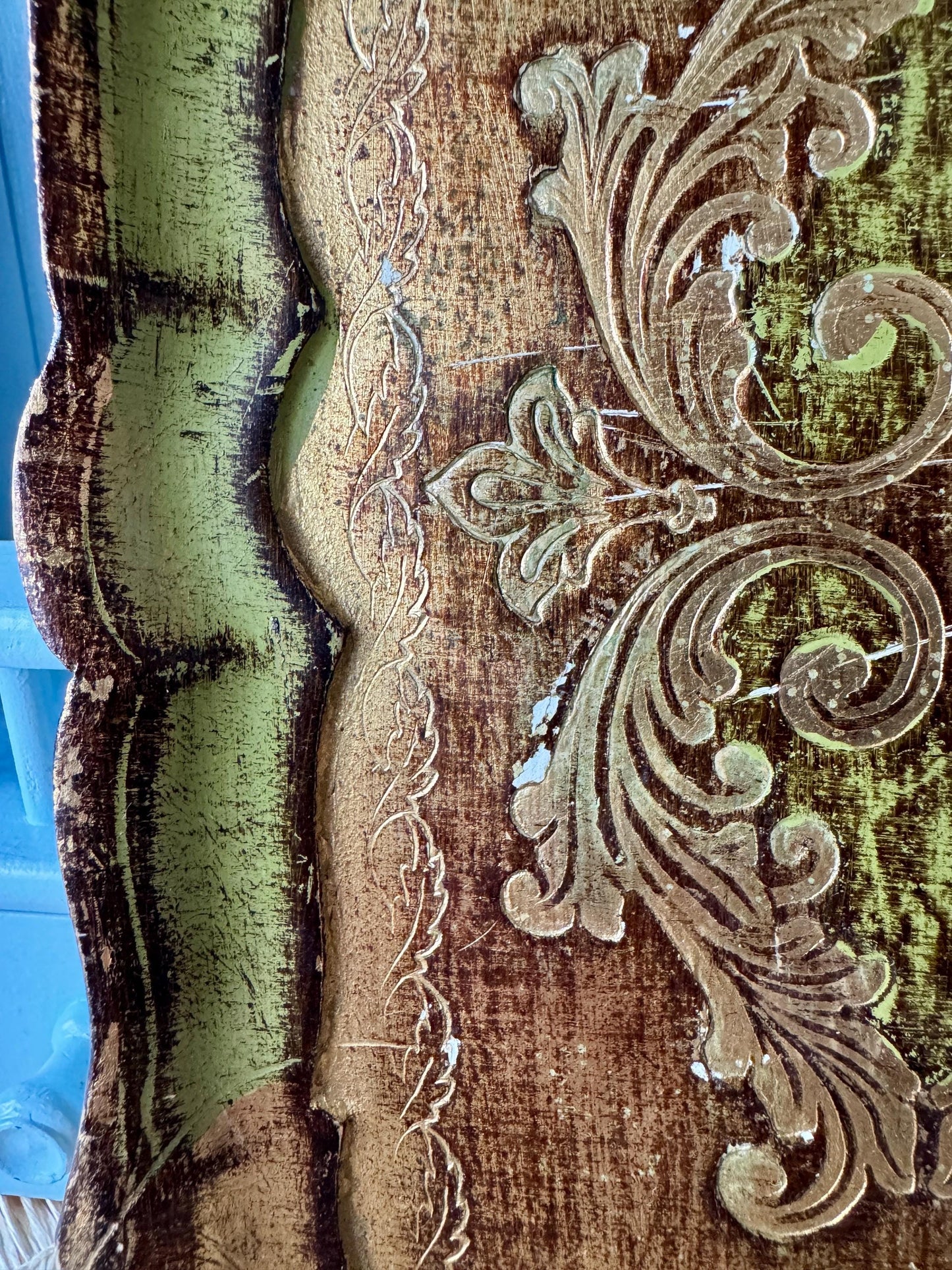Vintage Italian Florentine Green & Gold Gold Baroque Rococo