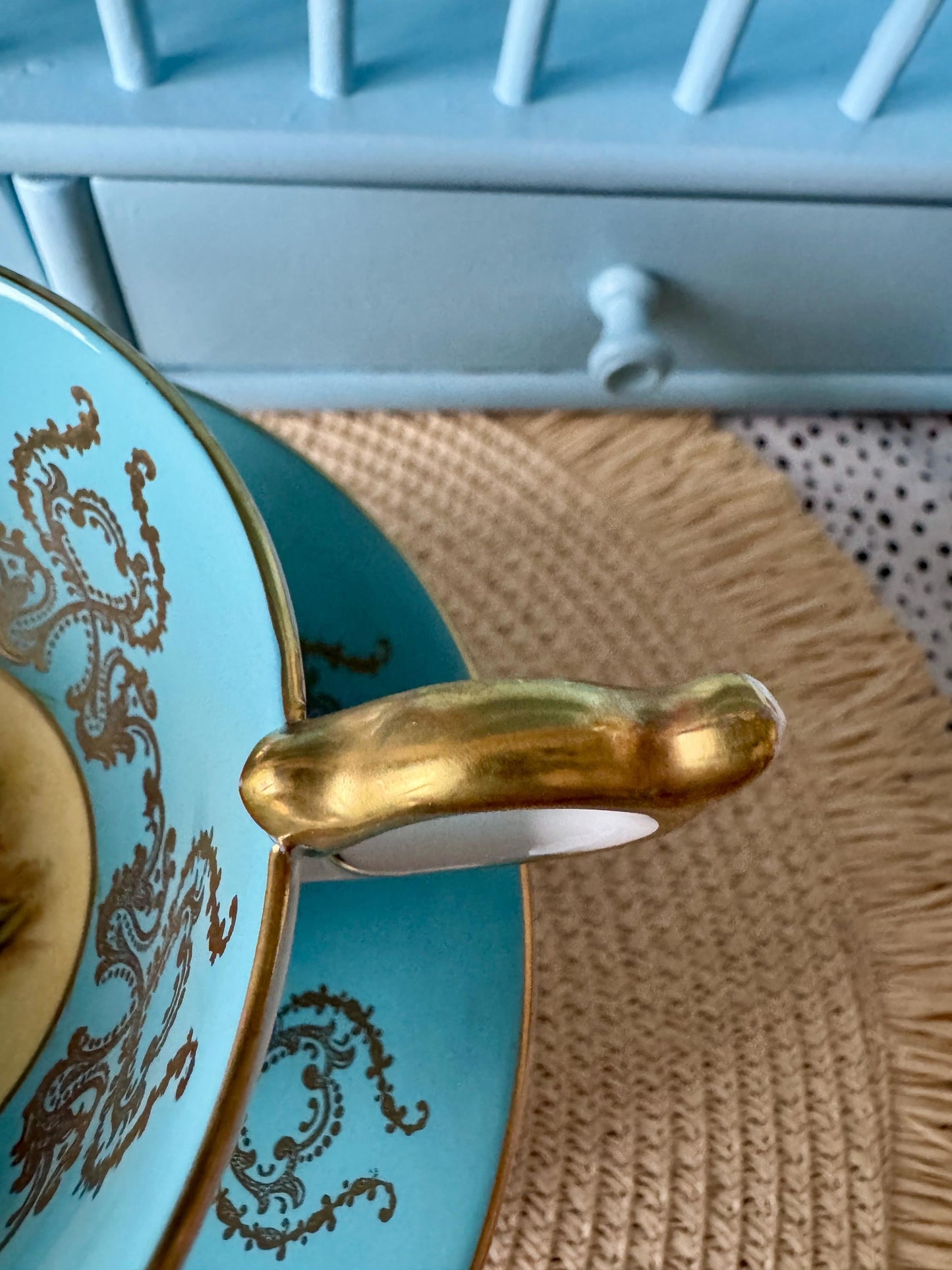 Rare Vintage Aynsley Turquoise Teacup Set c. 1960 - Bone Chi