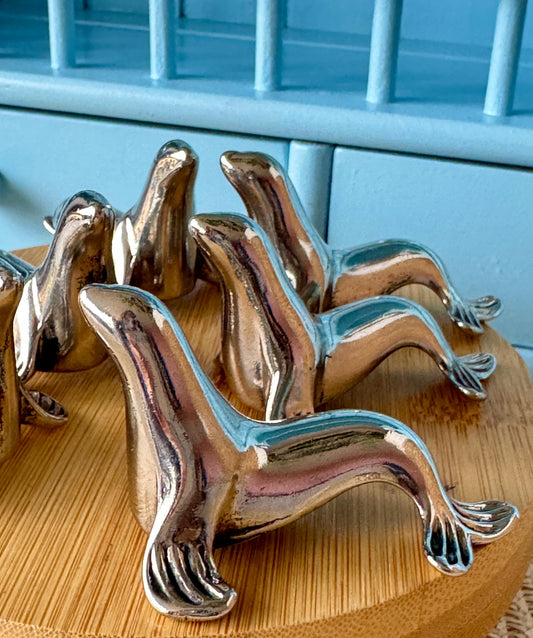 Set of 6 Vintage Sea Lions Silver Metal Knife Rests