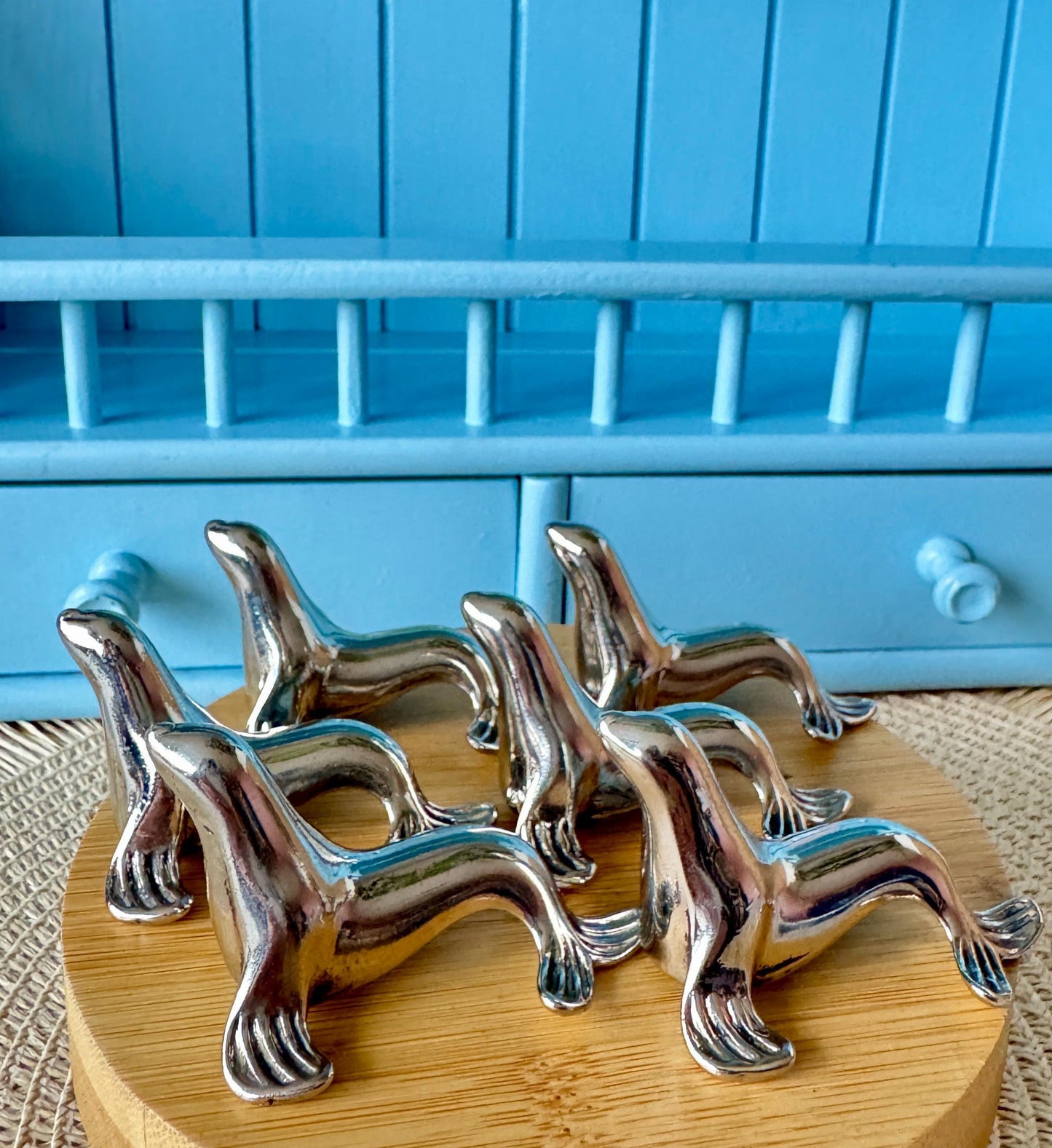 Set of 6 Vintage Sea Lions Silver Metal Knife Rests