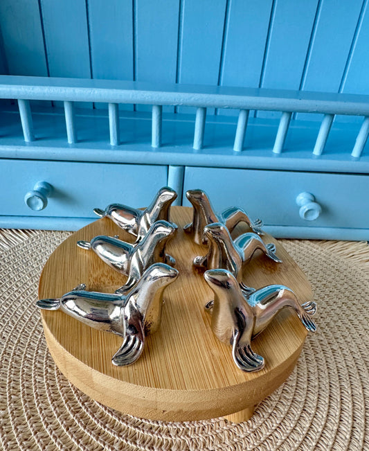Set of 6 Vintage Sea Lions Silver Metal Knife Rests