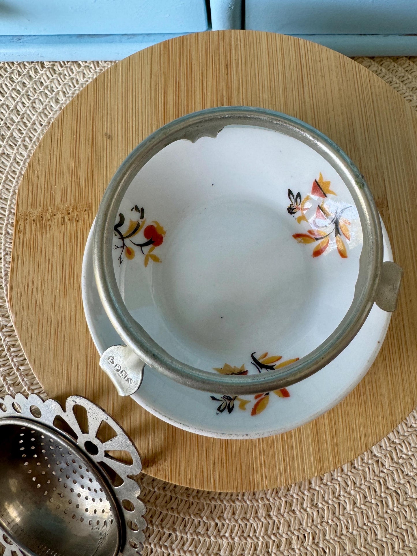 Vintage Bavaria Ornate EPNS Silver Plated Tea Strainer Porce