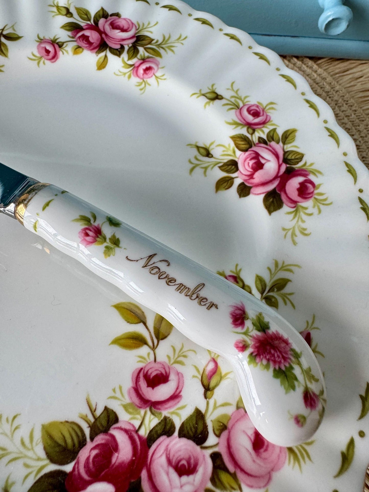 Vintage Royal Albert "Flower of the Month" November Cheese Knife, Hairline!