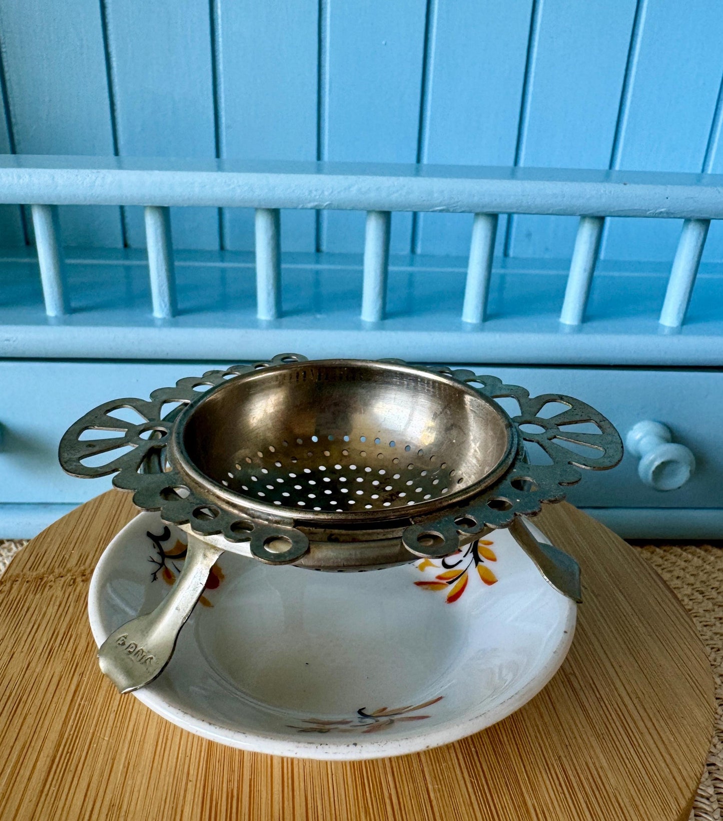 Vintage Bavaria Ornate EPNS Silver Plated Tea Strainer Porce