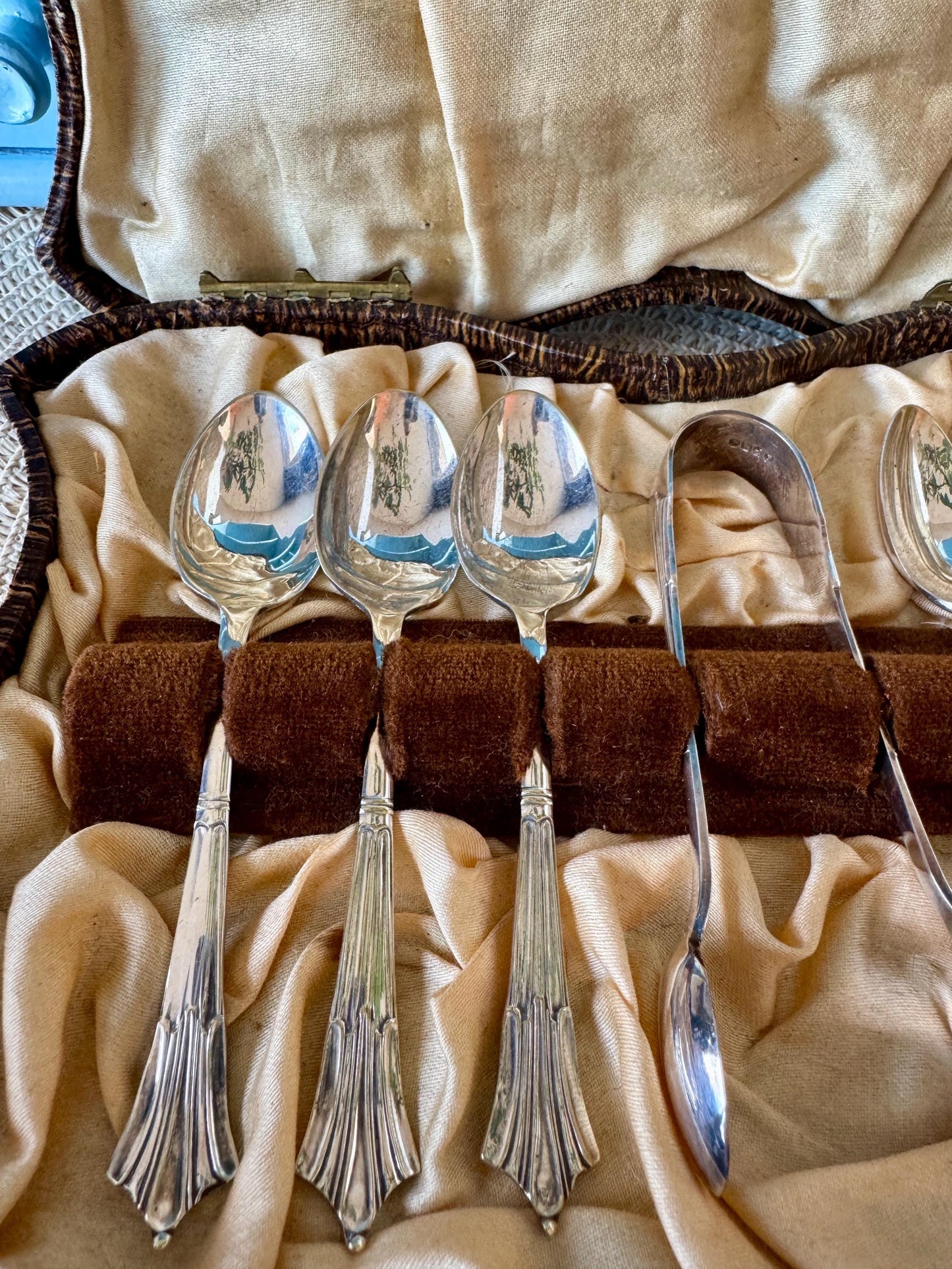 Vintage EPNS Silver-Plated Spoons & Sugar Tongs in Original