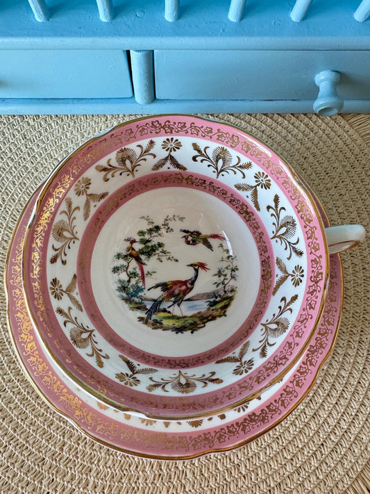 Vintage Royal Grafton 'Pink Bird Of Paradise' Wide Mouth Tea