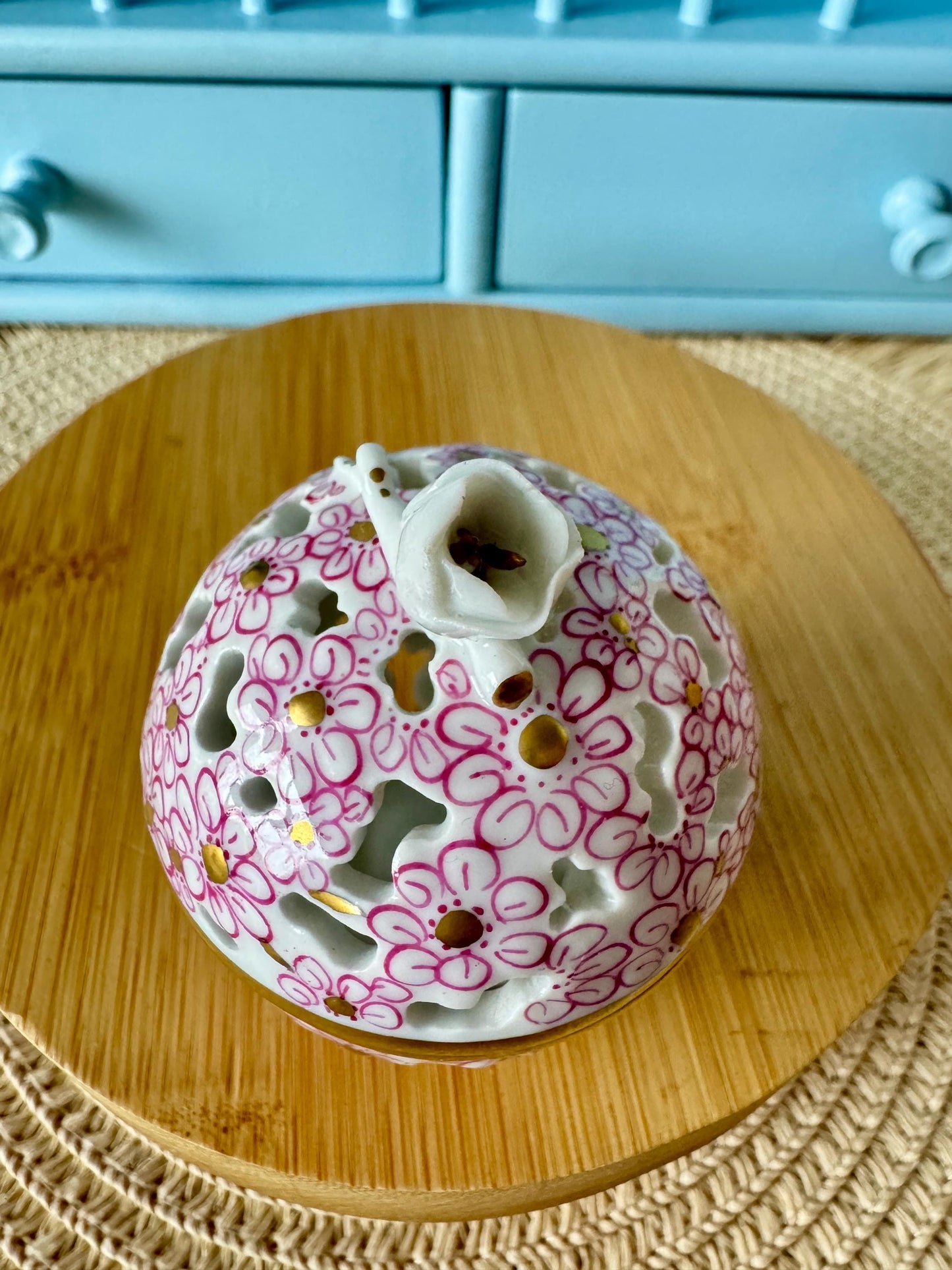 Rare Vintage Herend Porcelain Finial Openwork Ball