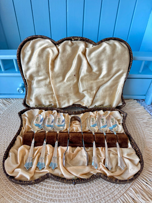 Vintage EPNS Silver-Plated Spoons & Sugar Tongs in Original