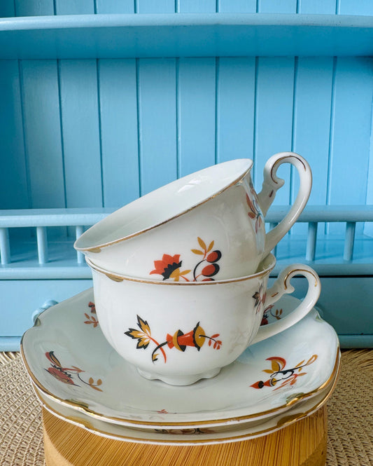 Vintage Carl Teichert Meissen Porcelain Teacup & Saucer Duo