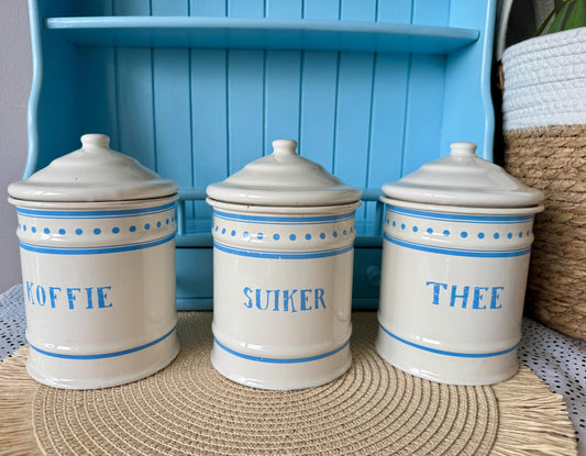 Vintage Very Collectible Dutch Enamel Storage Canisters