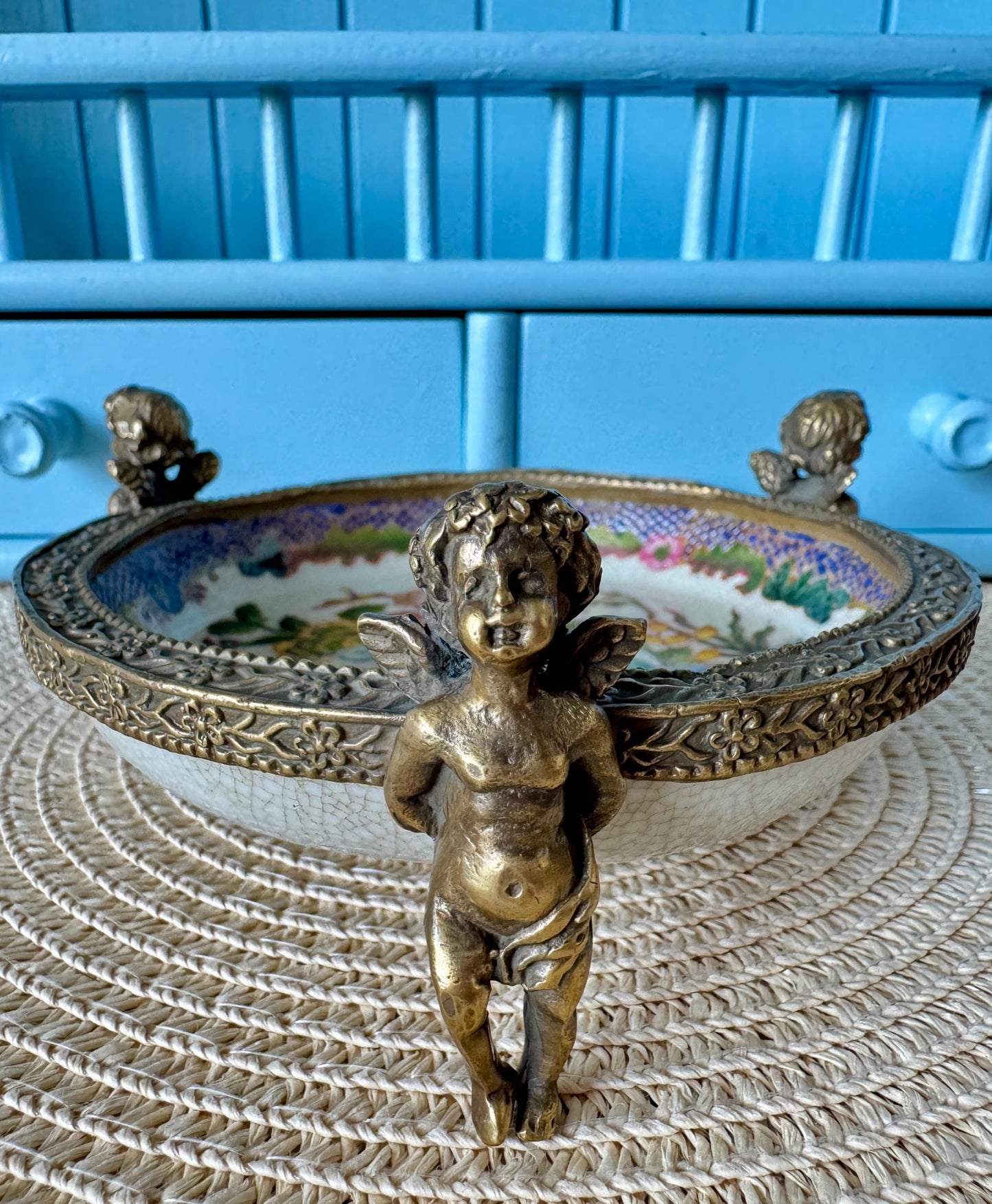 Vintage Putti Wong Lee 1895 Porcelain & Ormolu Cherub Dish