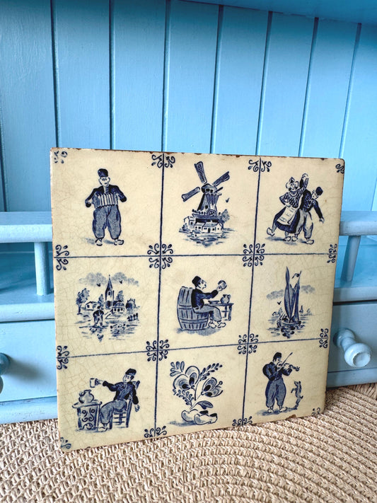 Vintage Royal Sphinx Delft Blue Tile