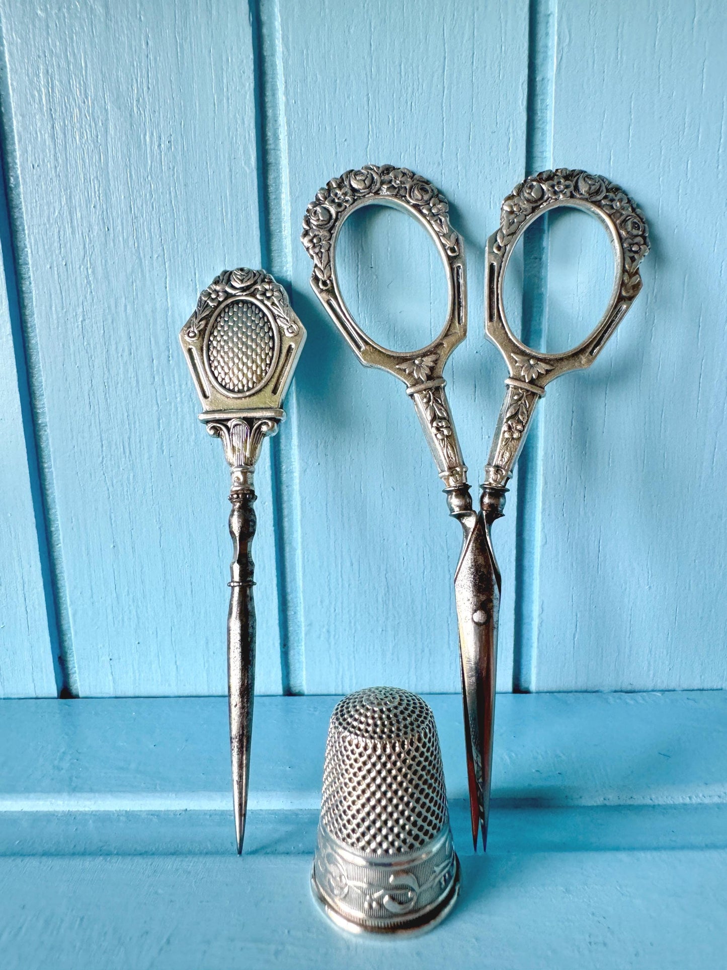 Very Rare Antique Silver Sewing Set with Scissors