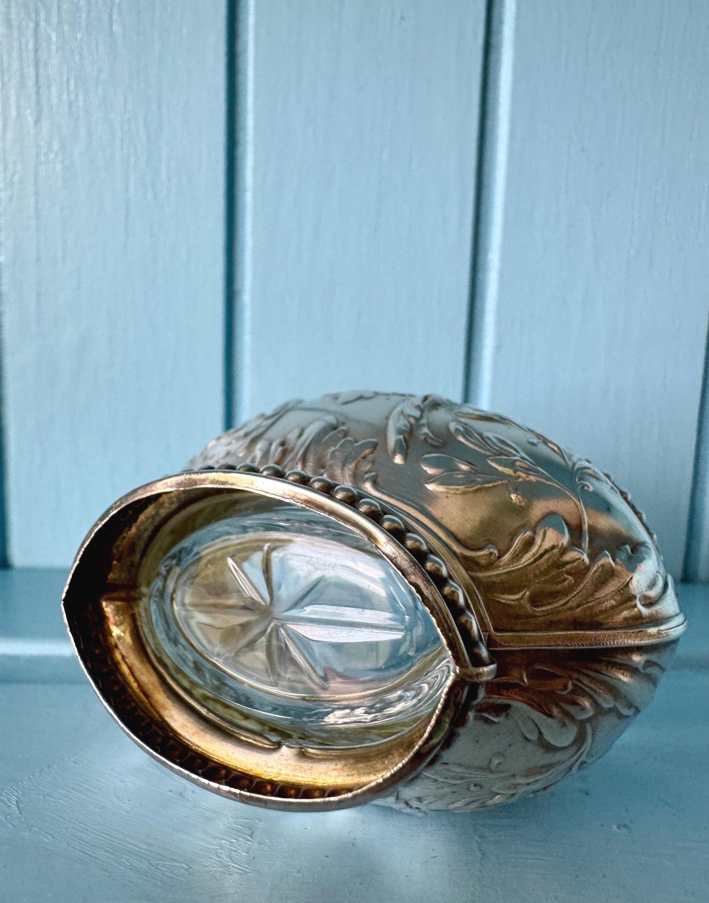 Antique French Silver Salt Cellars with Crystal Liners w Spo