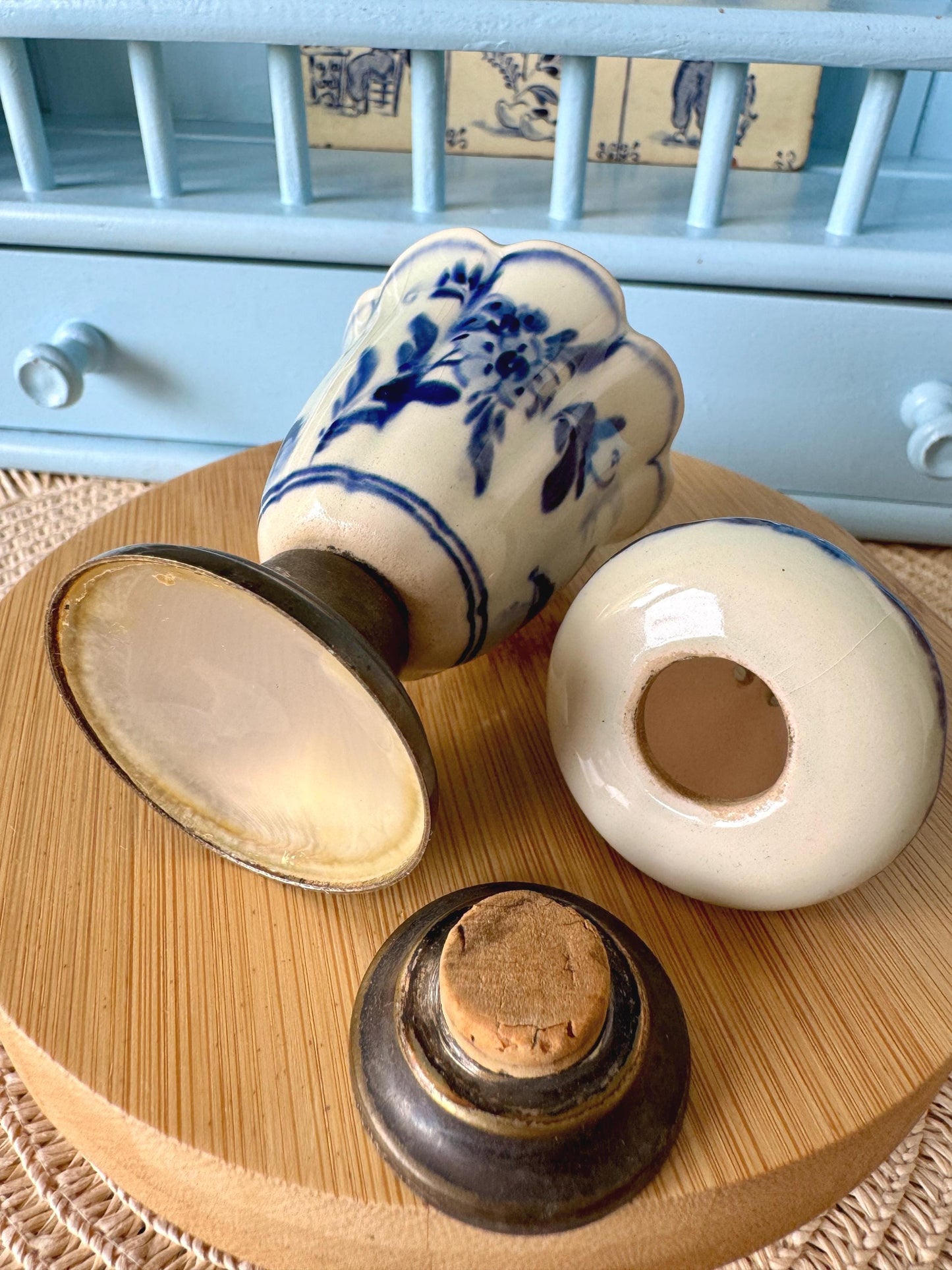 Vintage Delft Blue Egg Cup and Salt Shaker Set
