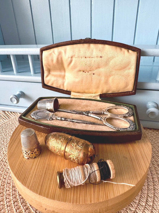 Very Rare Antique Silver Sewing Set with Scissors