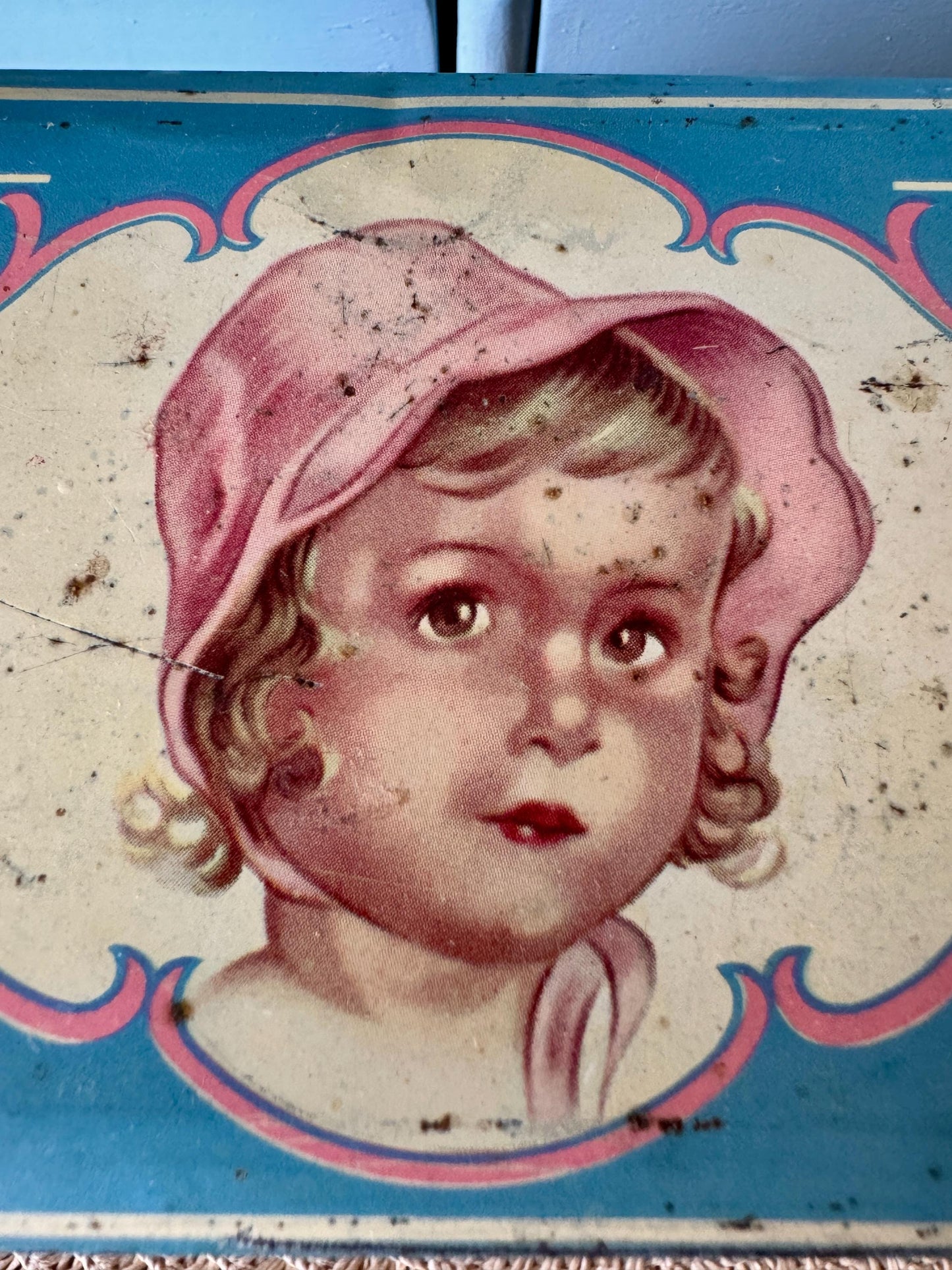 Vintage Baby Blue Litho Tin Box