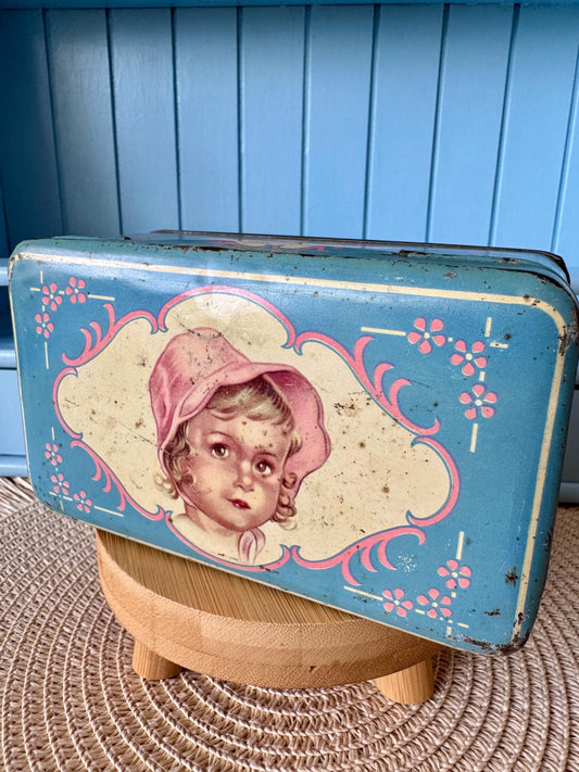 Vintage Baby Blue Litho Tin Box