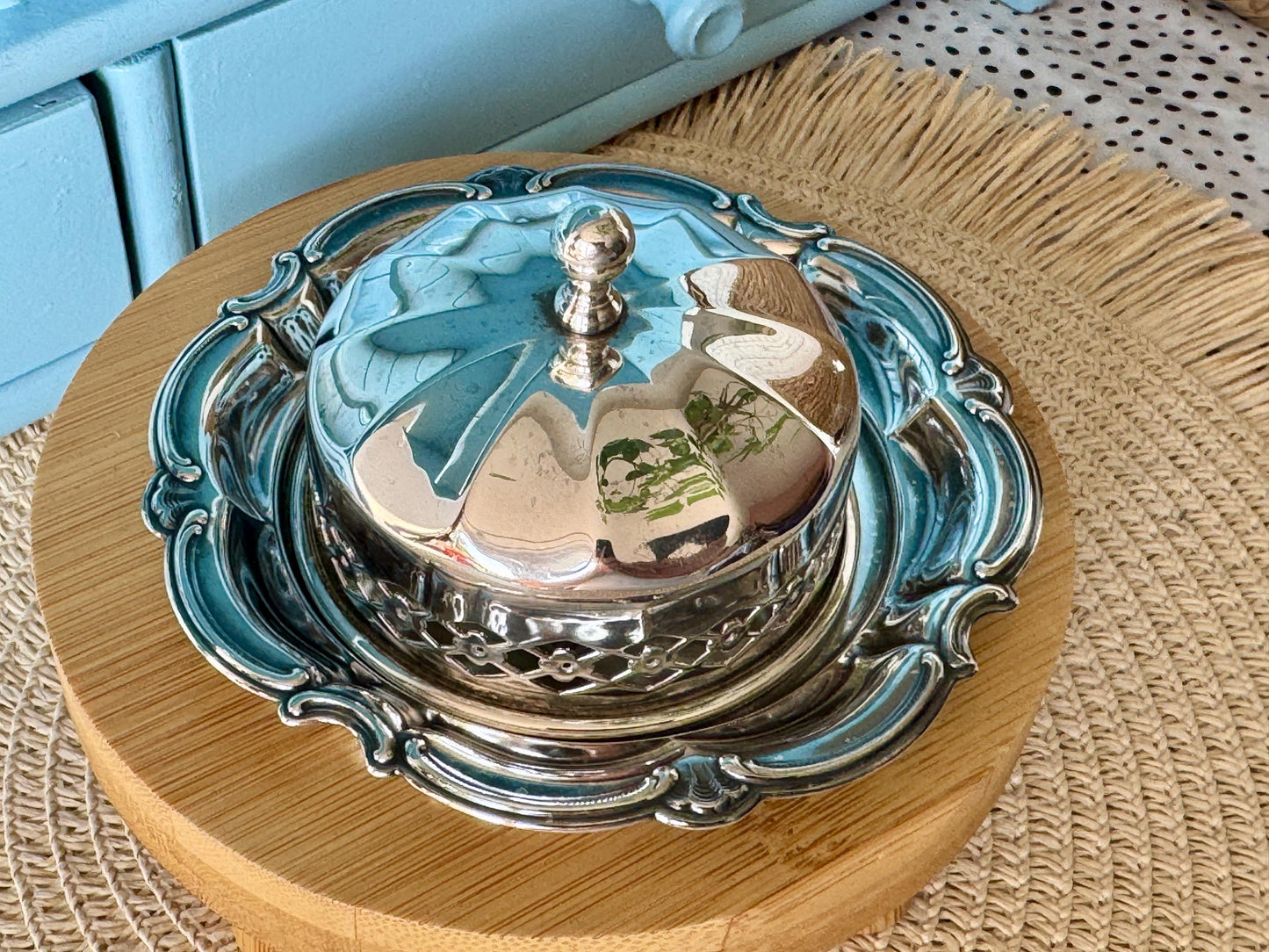 Vintage Wellner Silver-Plated Butter Dish with Pierced Dome