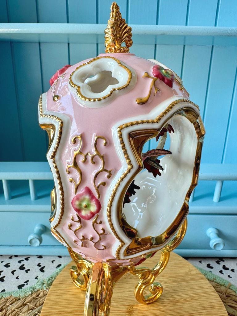 Vintage Handpainted Fabergé Porcelain Bunting Bird Egg