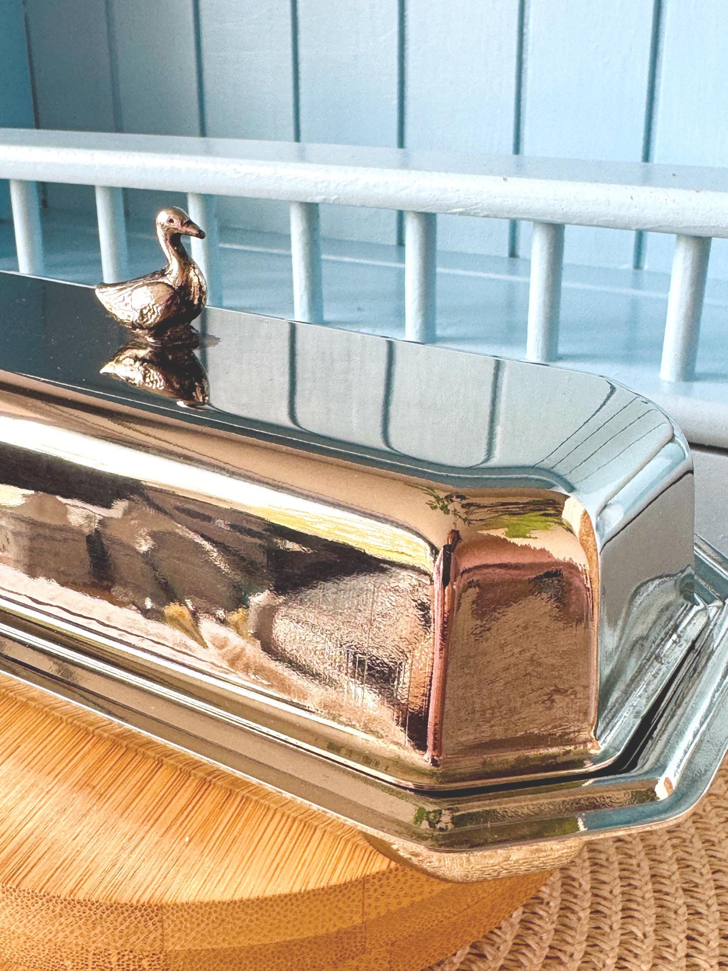 Charming Vintage Covered Butter Dish with Duck Finial & Star