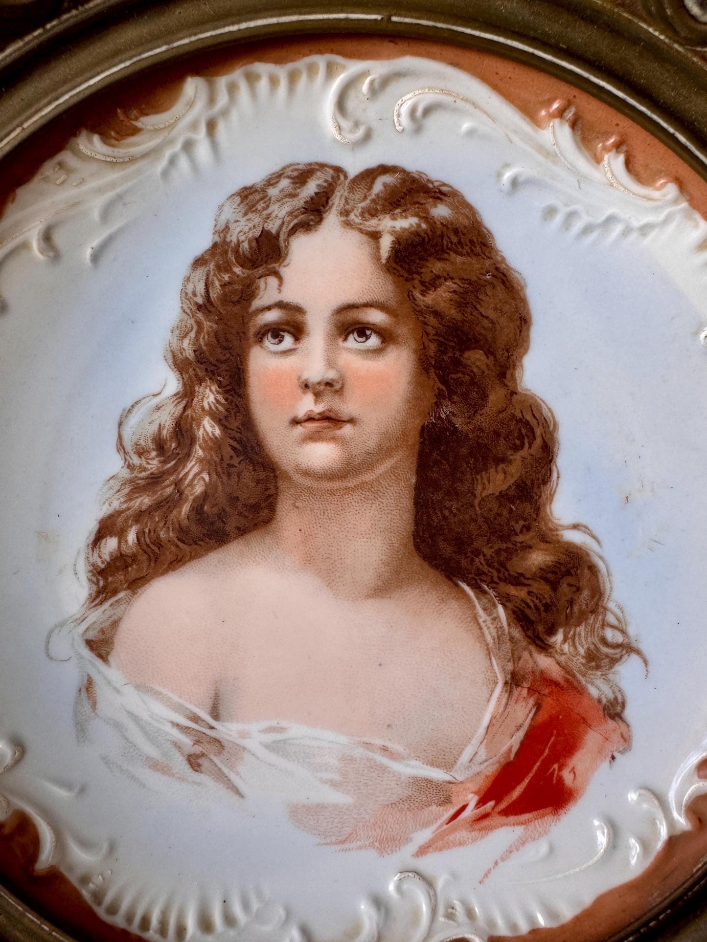 Large Vintage Lady Portrait Porcelain Wall Plate