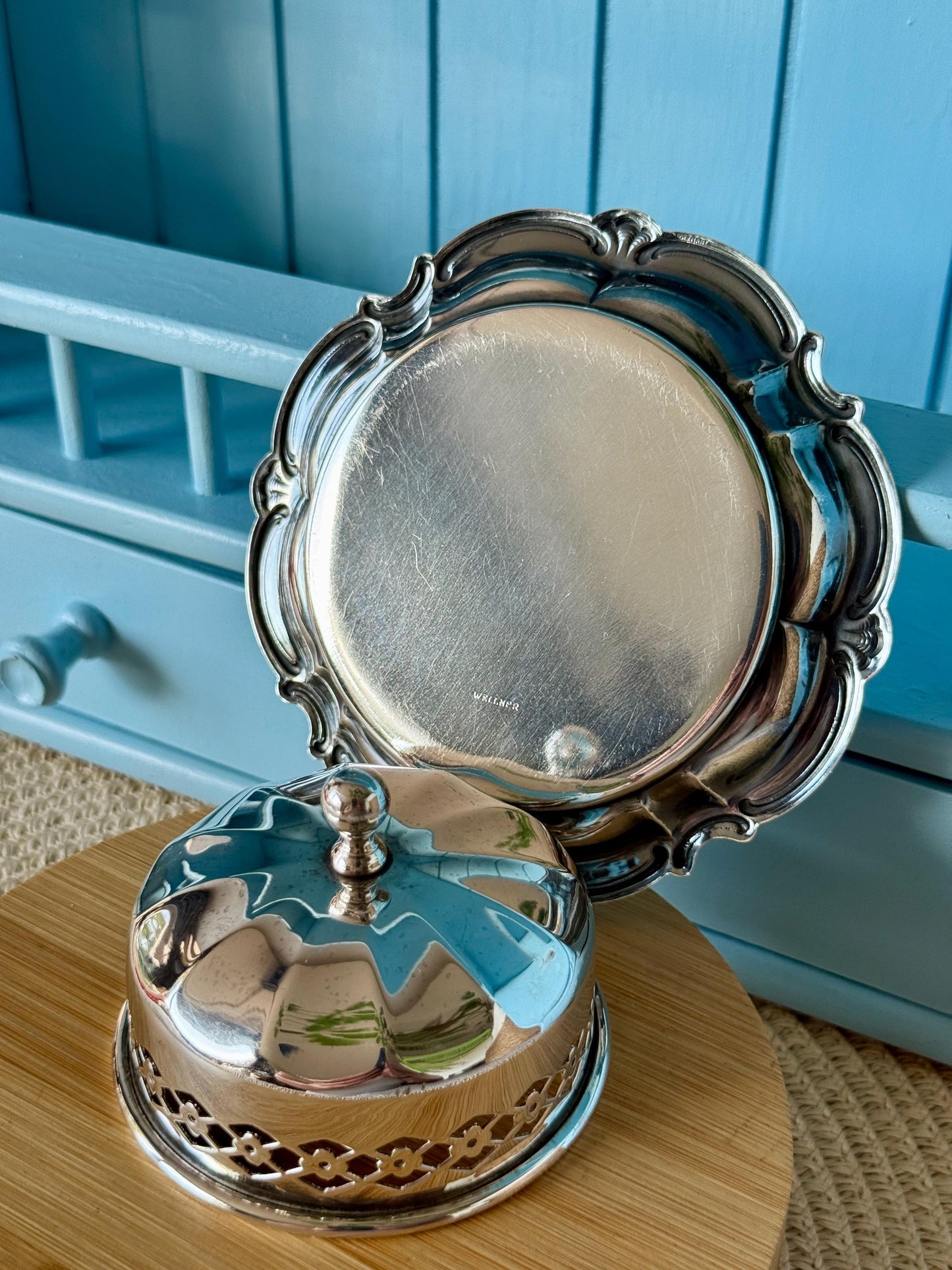 Vintage Wellner Silver-Plated Butter Dish with Pierced Dome