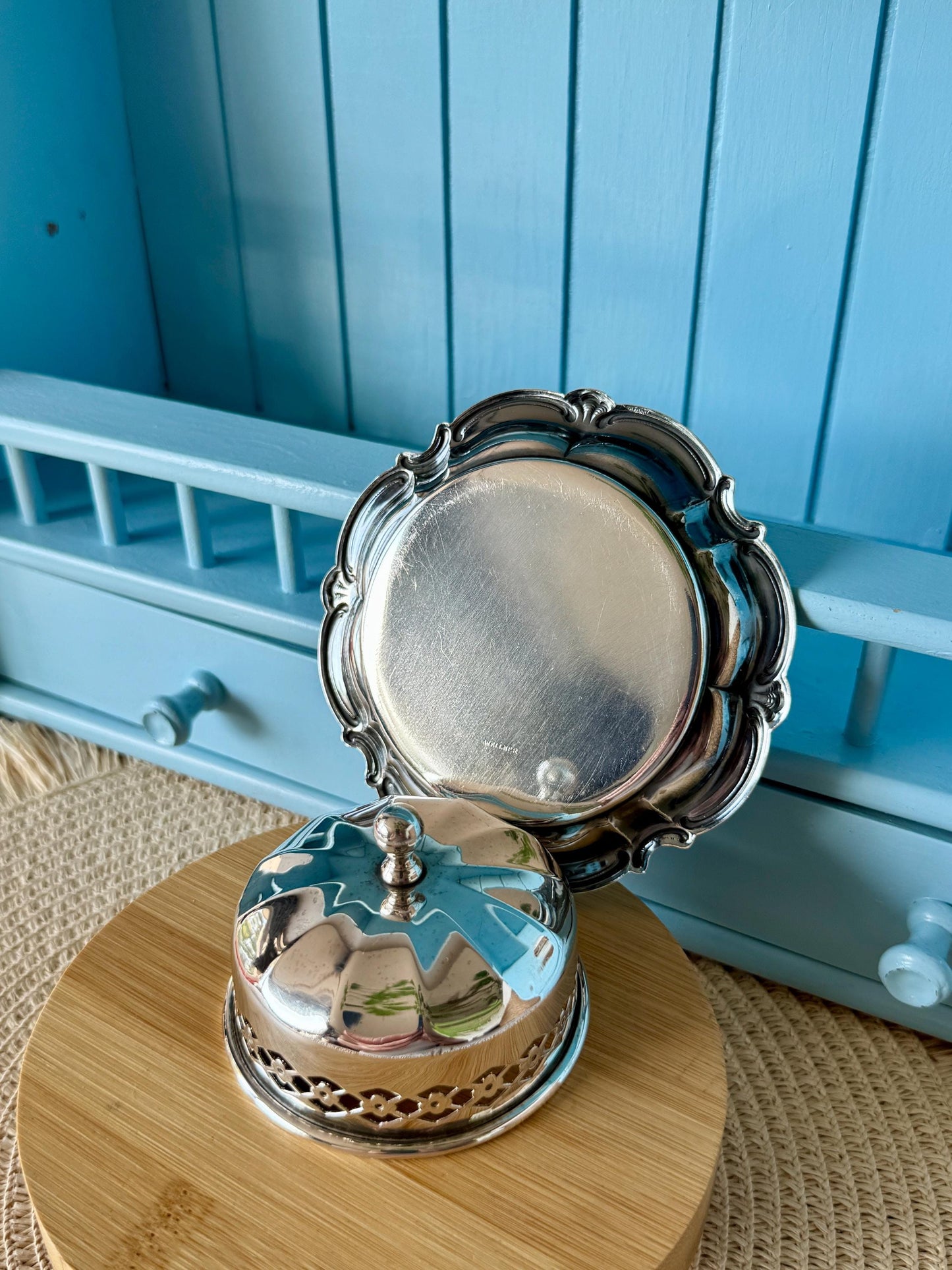 Vintage Wellner Silver-Plated Butter Dish with Pierced Dome