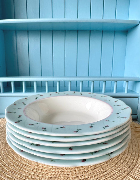 Vintage Set of 6 Royal Albert Rose Buds Soup or Pasta Plates