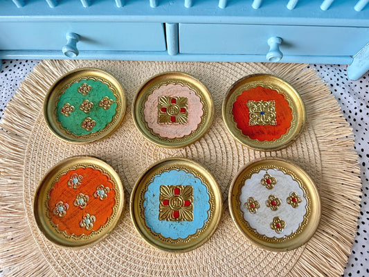 Vintage Italian Florentine Multicolored Gold Coasters