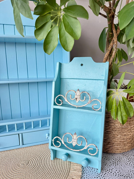 High-Quality Vintage Aqua Blue Wall Shelf with Hooks | Shabb