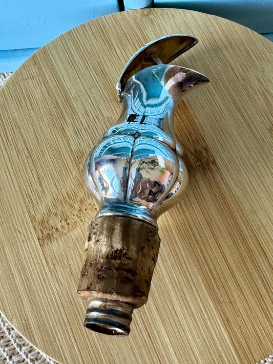 Vintage Silver-Tone Bottle Stopper Pourer with Cork Base | O