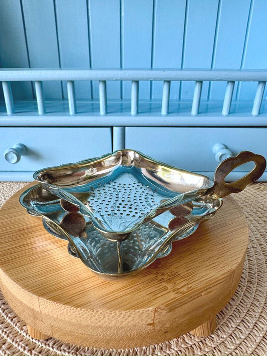 Antique Unmarked Silver Tone Tea Strainer Set