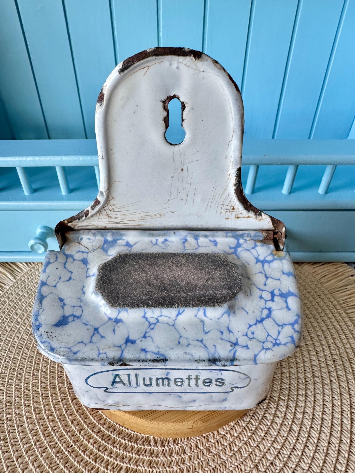 Antique French Enamelware Match Holder