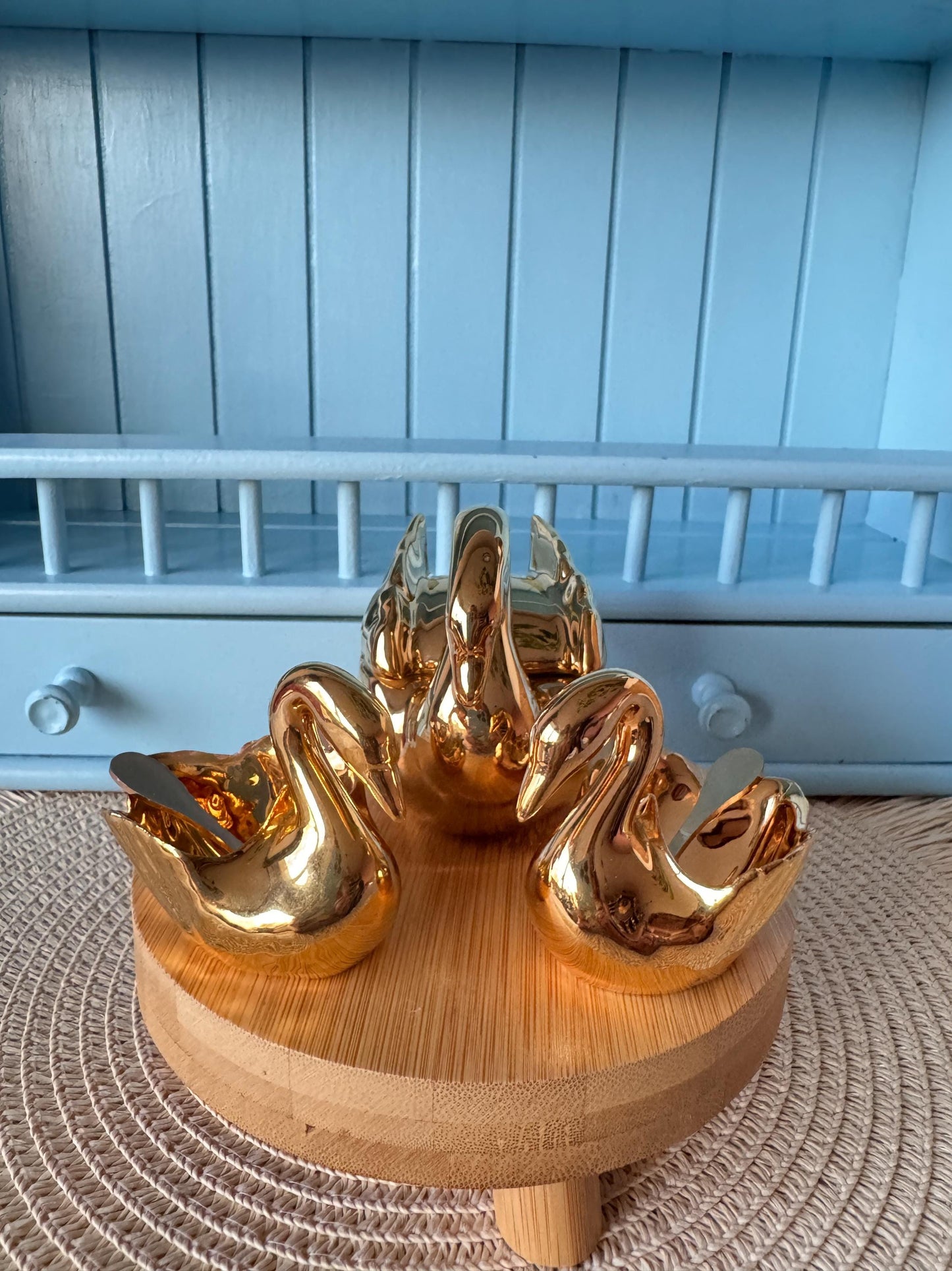Rare Montigny & Cie French Gold Plated Swan Condiment Set -